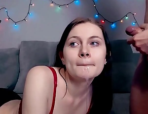 Brunette sloppy deepthroat big cock lover and cum more than face