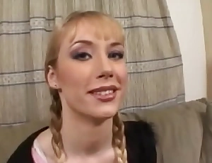 Little blonde whore sucks off dick