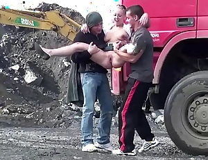 Cute blonde little girl fucked wide of 2 guys at a regurgitate construction site threesome