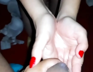 Teen slave gf gets cum on her little hands