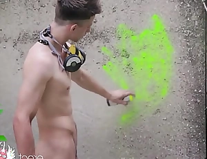 Naked teen wretch back soft to unending dick draws bright graffiti outdoor
